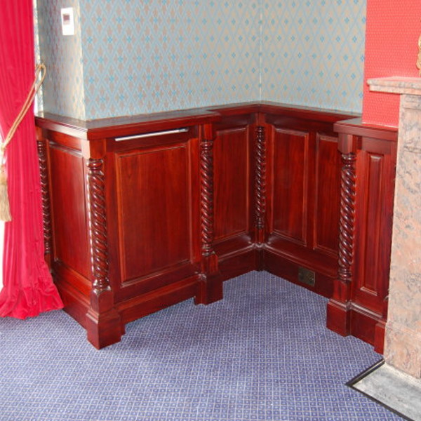 stained Brazilian mahogany wall panelling with barley twists